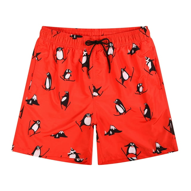 Aayomet Mens Swim Trunks Pocket Hot Spring Holiday Beach Beach Pants Swimming Trunks Shorts (Red, L)