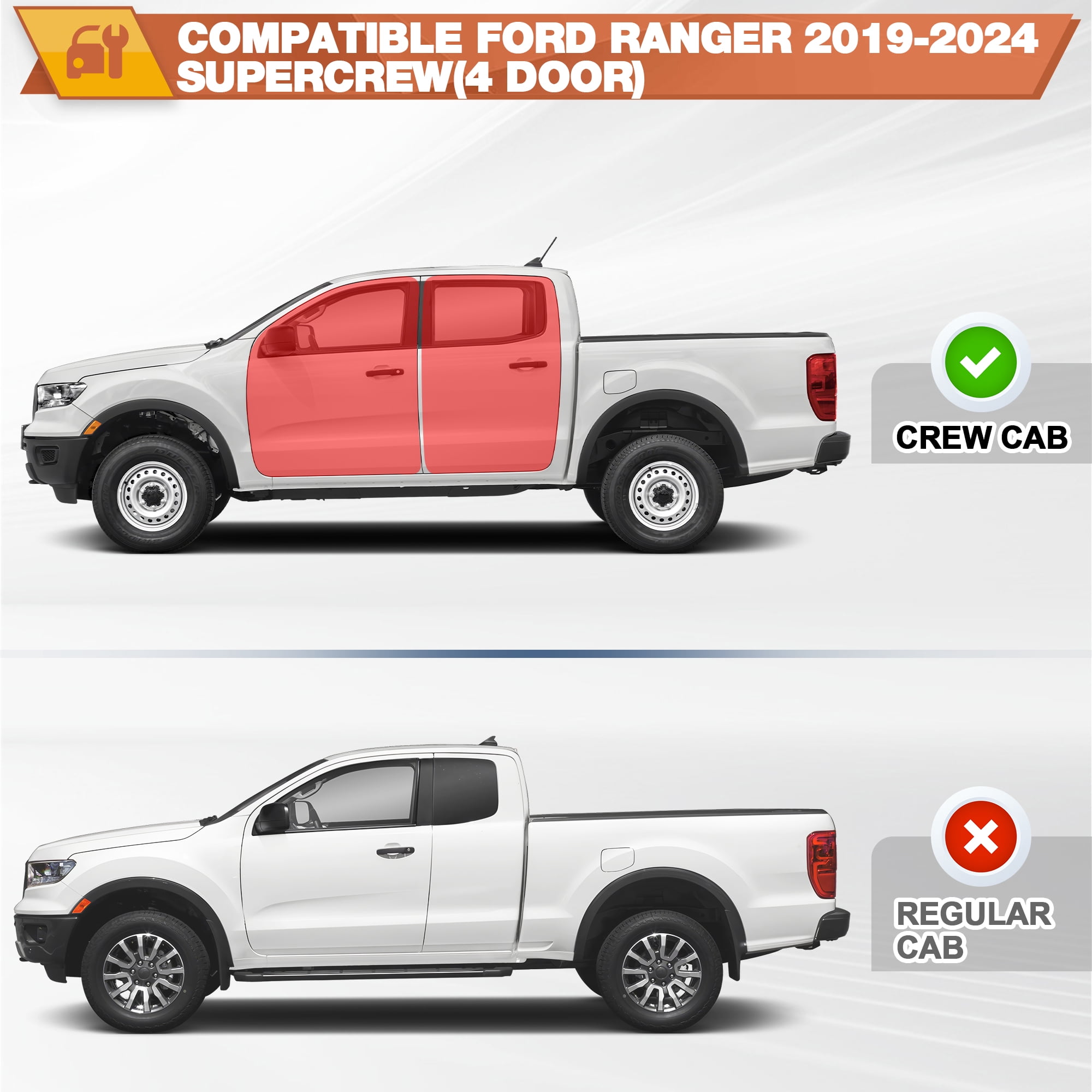 POFENZE Running Boards Side Steps for Ford Ranger 2019-2026 Super Crew(4 Door) Black Nerf Bars
