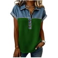thumbnail image 3 of Sentmoon Ensemble Deux Pièces Haut en Denim pour Femmes Hauts Basiques Manches Courtes Col à Revers Patchwork Coupe Régulière avec Imprimé Hauts Extensibles d'Entraînement pour Femmes Doux et Confortable 3TG-5TG, 3 of 6