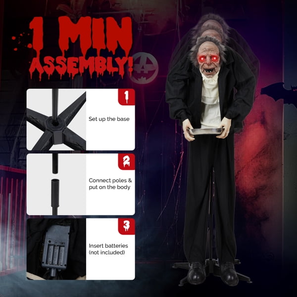 5FT Halloween Standing Decoration, Sensor-Activated (LED Eyes/Laughing/Swaying), Waterproof Polyester for Yard/Garden
