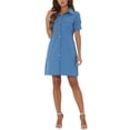 thumbnail image 2 of INSPIRE CHIC Women's Safari Dress Summer Collared Button Down Cotton Belted Shirtdress M Blue, 2 of 6