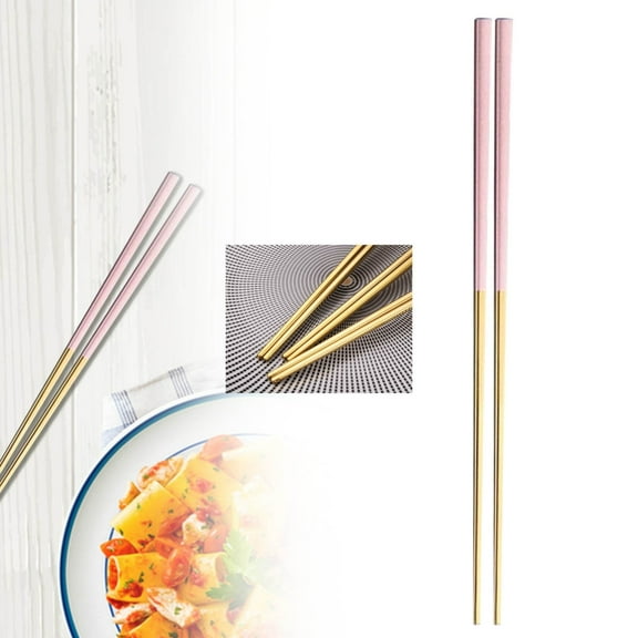 1 Pairs Stainless Chopsticks Reusable Dishwasher Noodles Chopsticks Eating Cooking Dinning Flatware Kitchen Utensils(Gold )/ Stainless Steel Pink Chopsticks