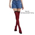 thumbnail image 3 of Qarigey Paquete de 2 calcetines a rayas de talla grande hasta el muslo, elasticidad, transpirabilidad, cómodos, cálidos, apariencia de moda, medias Medias negro rojo Qarigey AP008874-26, 3 of 6