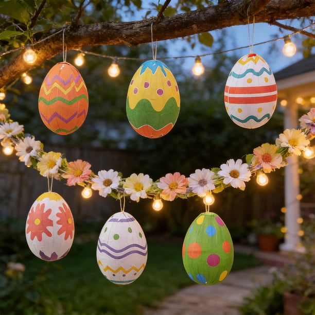 Set Of 6 Easter Egg Hanging Ornaments Creatives Patterned Easter Decorations Suitable For Easter Scene Decoration And General Easter Decorating