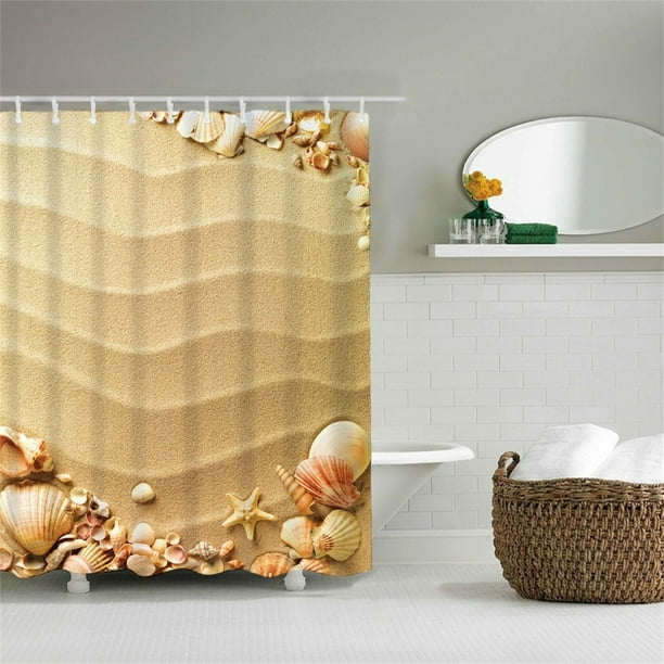 Sea Shell Sea Life Shower Curtain With Hook Stripe Wave Sea Star Conch  Bathroom Decor Waterproof Polyester Fabric Bathroom Accessories Bath  Curtain Light Yellow 