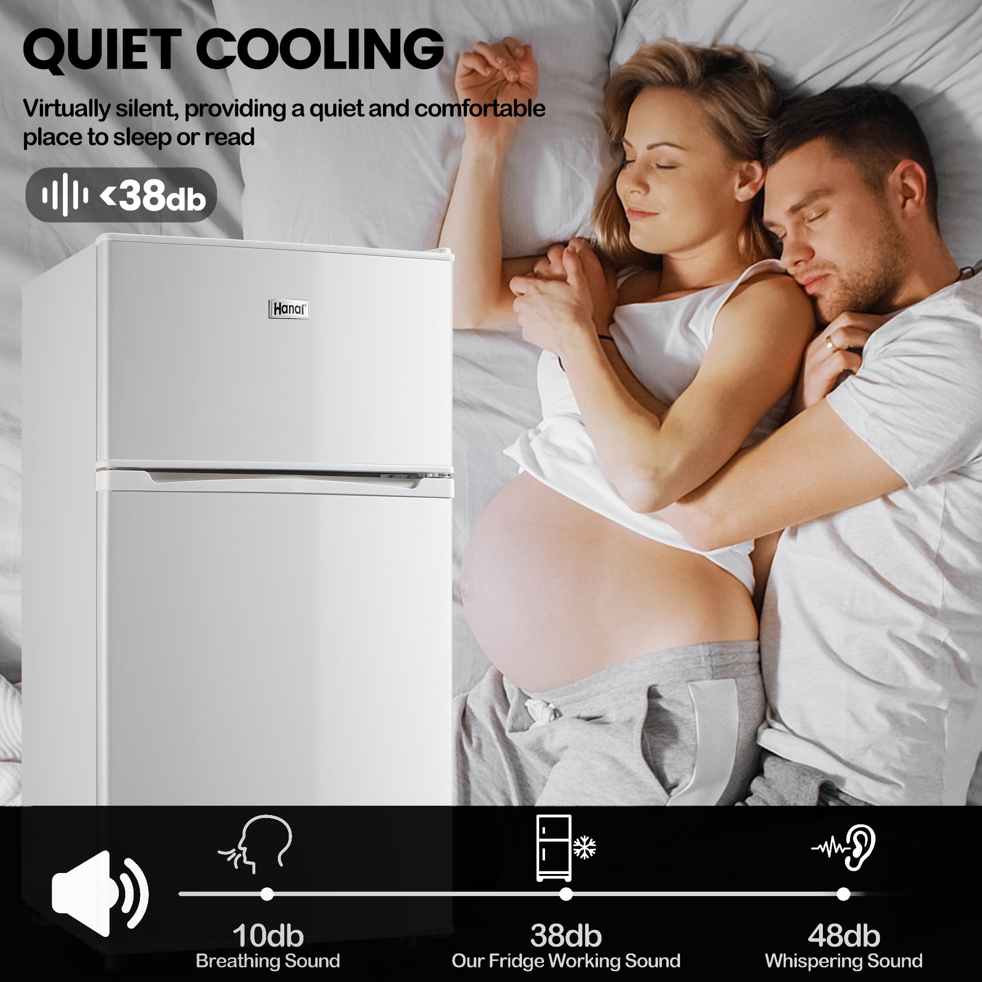 3.5Cu.ft Two Door Mini Fridge with Freezer,7 Adjustable Thermostat,17.9*17.5*34.7 inches,Apartment Size Refrigerator,White,New