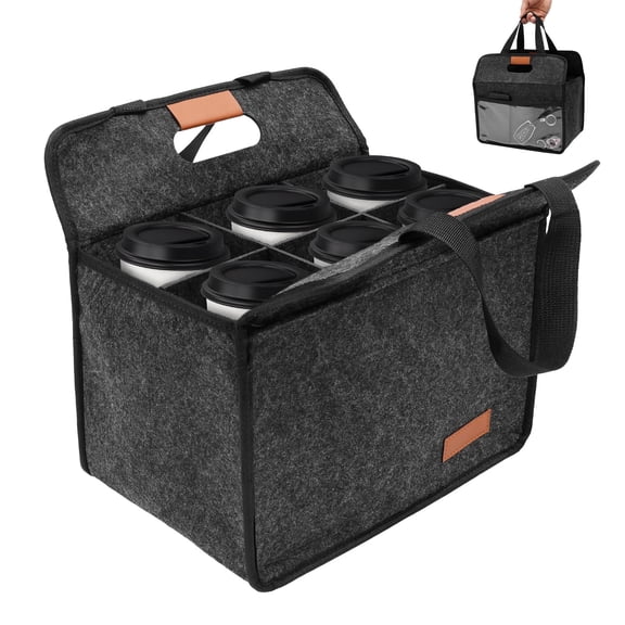 Evjurcn 6 Cup Drink Carrier, Portable Insulated Reusable Drink Caddy for Car and Delivery, Dark Gray