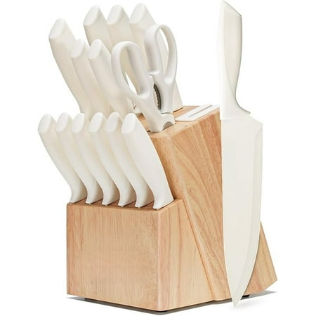 Knife Set, 15 Pcs Kitchen Knife Set with Block Self Sharpening, Dishwasher Safe, Anti-slip Handle, Black-wpp
