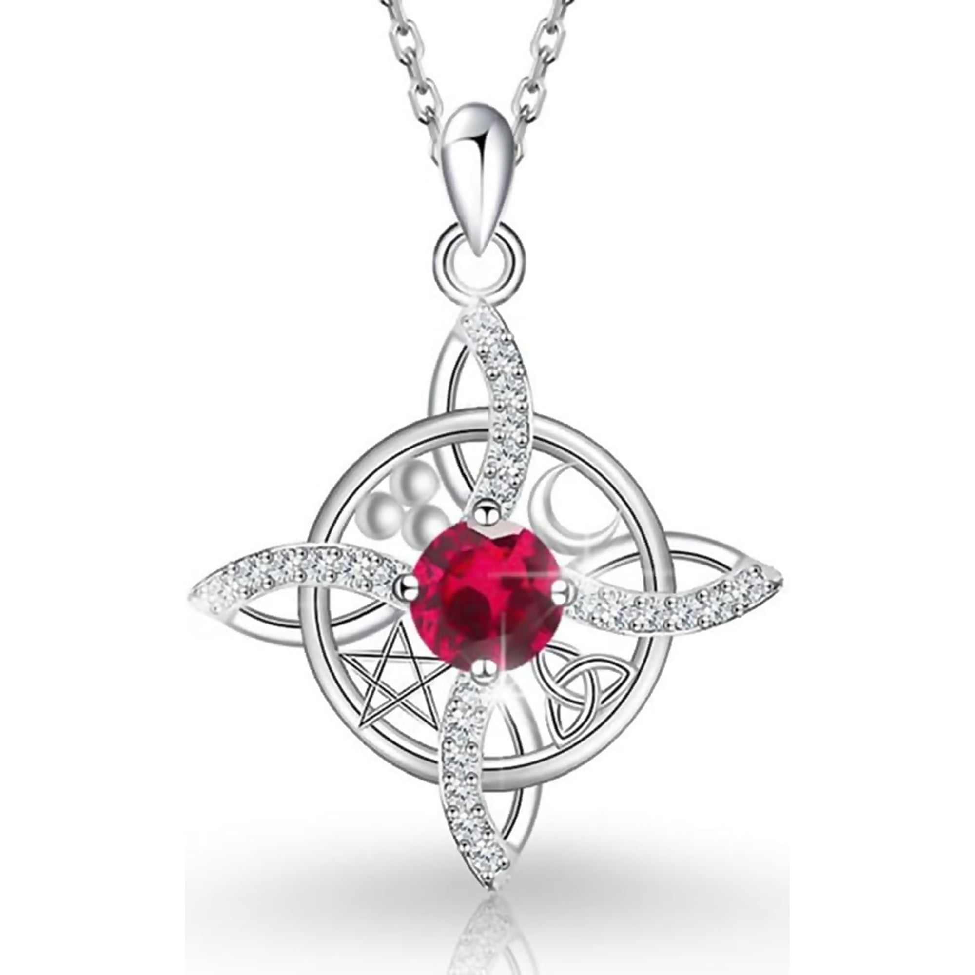 Zephyriana Mystical Birthstone Witches Knot Necklace, Natural Crystal Celtic Knot Pendant for Women, Nudo De Bruja Spiritual Protection Amulet Jewelry Religious Faith Gifts