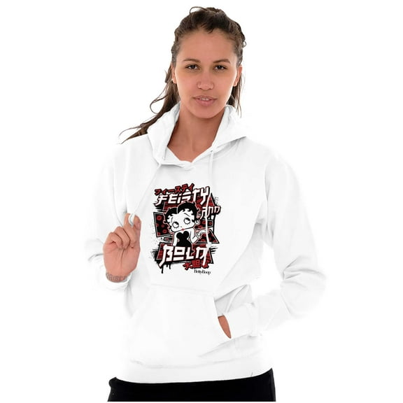 Kanji Betty Boop Feisty and Bold Hoodie Sweatshirt Women Brisco Brands S