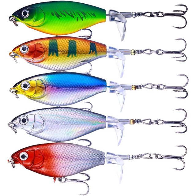 czcpp-Topwater Fishing Lures for Bass Fishing with Storage Box, Whopper Popper Fishing Lure for Bass Catfish Pike Perch, Floating Pencil Bass Bait with Rotating Tail Freshwater or Saltwater