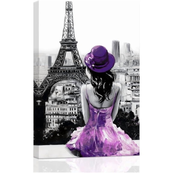ZHONGYUTONG Eiffel Tower Wall Art Paris Canvas Prints Girls Room Wall Decor Black and White Painting Women Pictures for Bedroom Girly Apartment Dorm Decor Framed (12.00" x 18.00")