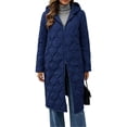 thumbnail image 3 of Women's 2026 Winter Lightweight Quilted Puffer Hooded Jacket Overcoat Plus Size Lightweight Quilted Midi Long jackets for Women Navy M, 3 of 7