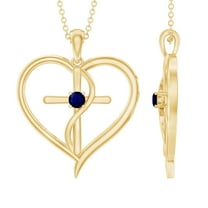 Rosec Jewels Natural Blue Sapphire Cross Heart Necklace for Women - AAA Quality - Ready to Gift for Christmas, 10K Yellow Gold