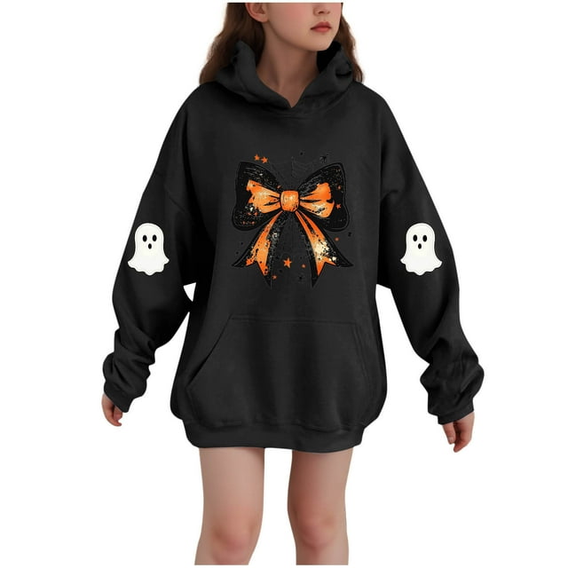 Chemise d'Halloween pour Enfants Impression Hiver Longue Velours Décontractée Confortable Chandail à Capuchon