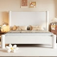 thumbnail image 4 of Merluxy King Size Bed Frame, Boucle Upholstered Bed Frame with Charging Station, Platform Bed with Soft Rounded Corners, Easy Assembly, White, 4 of 8
