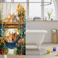 thumbnail image 3 of Manfei Anime Sleeping Kitten Shower Curtain 72Wx72L, Garden Floral Hammock Bathroom Curtain, Cream Green, 3 of 5