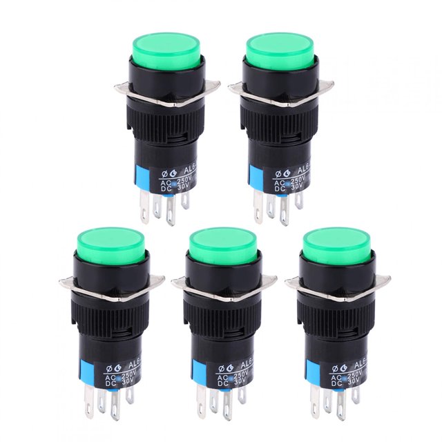 5 uds interruptor de botón redondo de 5 pines con luz para equipos de automatización LA16Y-11D AB6Y-M