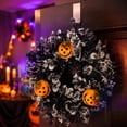 thumbnail image 5 of 12 Inch Black Eucalyptus Halloween Wreath, Artificial Floral Door Wreath with Pumpkin Cutouts for Front Porch Indoor Door Halloween Party Gothic Home Decor, 5 of 7