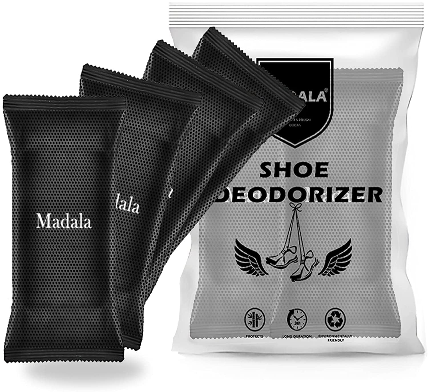 4 Packs Shoe Deodorizer Inserts, Natural Bamboo Shoe Odor Eliminator Sneaker Balls, Shoe Smell