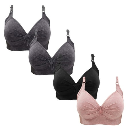 Gnurob 4 Pieces Lace Bralettes for Women No Underwire Bras Push Up Brassiere Comfort Padded T Shirt Bra Plus Size Wirefree Bralette Sports Everyday Wear Clearance Saving A06-Gray Medium