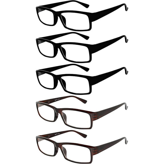 OWL 5 Pack Reading Glasses for Men and Women Black and Brown Rectangular Readers