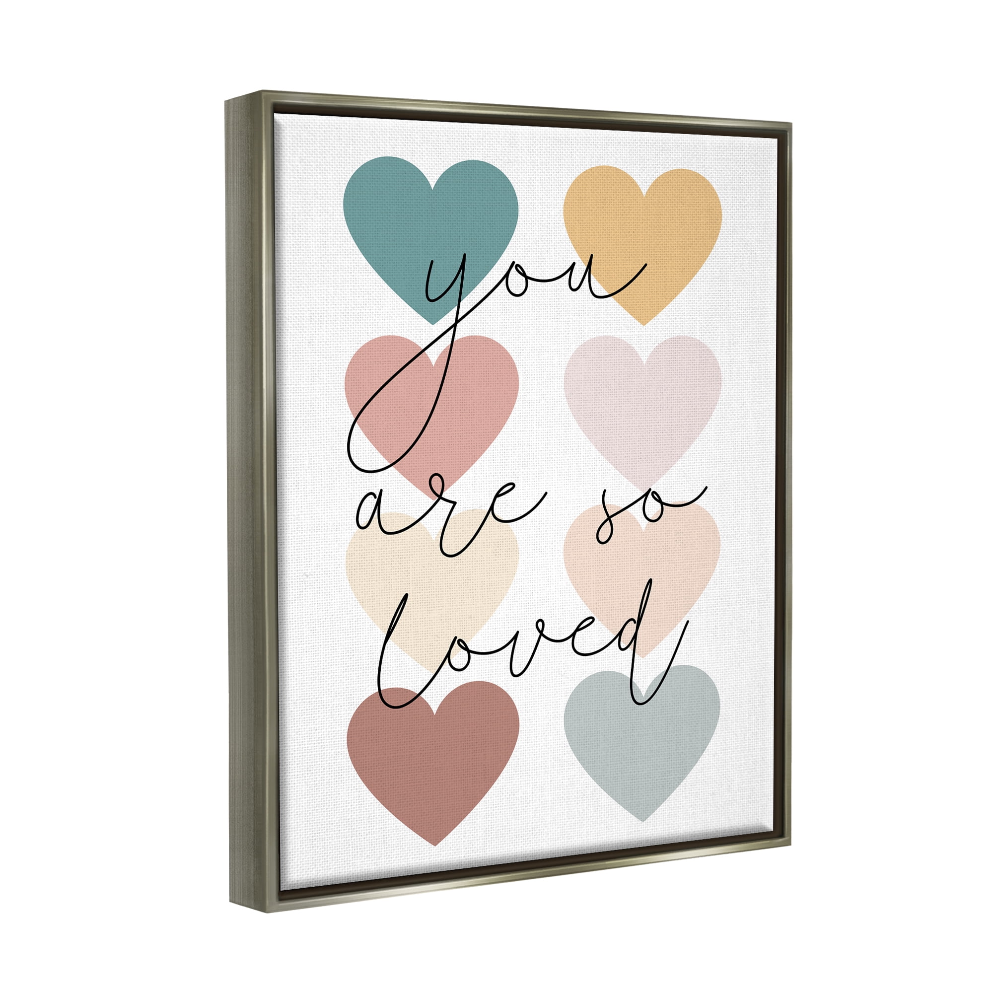Stupell Industries You Are Loved Hearts Abstract Painting Gray Floater Framed Canvas Art Print Wall Art, 17 x 21