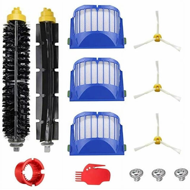Kit de repuesto de accesorios para la serie Desiderio 600 para Roomba 600, 620, 630, 650, 660, 3 filtros de succión, 1 cepillo de cerdas, 1 cepillo, 3 cepillos laterales de 6 brazos y 2 herramientas