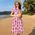 thumbnail image 4 of Uemuo Haear Strawberry Print Womens Summer Dress Casual Swing Short Sleeve Sundresses Beach A-line Shift Dress, 4 of 6