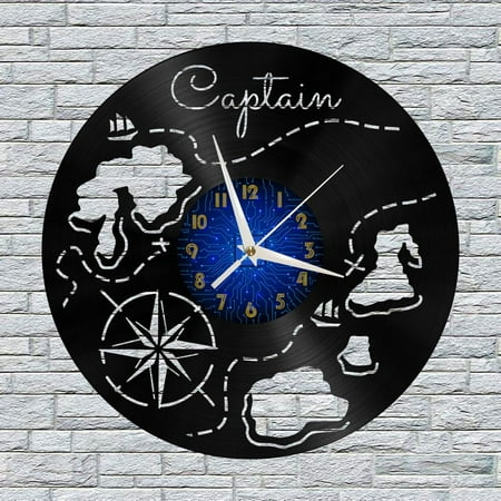 Captain's Nautical Chart 12 Inch Vinyl Record Wall Clock - Silent, Creative, and Unique Clock for Living Room, Entryway, or Bedroom Decor - Perfect Gift Idea(12 inchs B without LED)