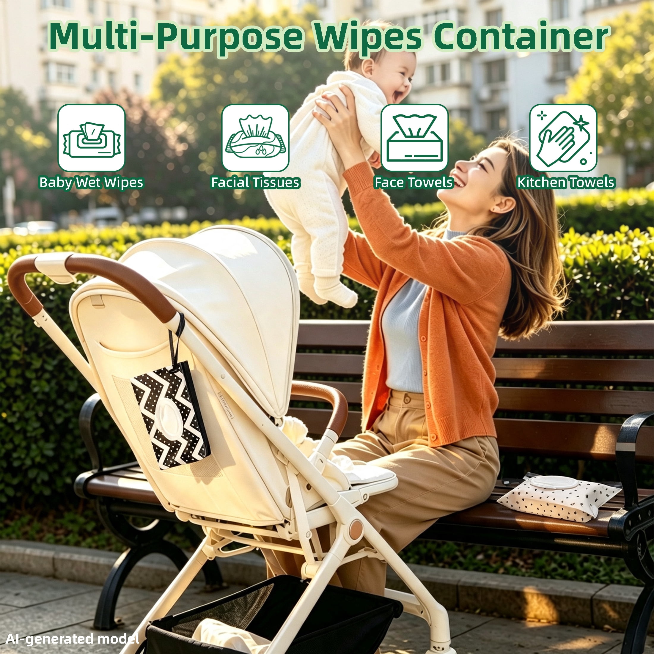 GARITIN Wipes Dispenser Set, 1 Hard Wipes Storage Box + 2 Portable Reusable Wet Wipe Pouch, Airtight Moisture‑Lock Wipes Container for Kitchen Wipes, Travel, Home Office