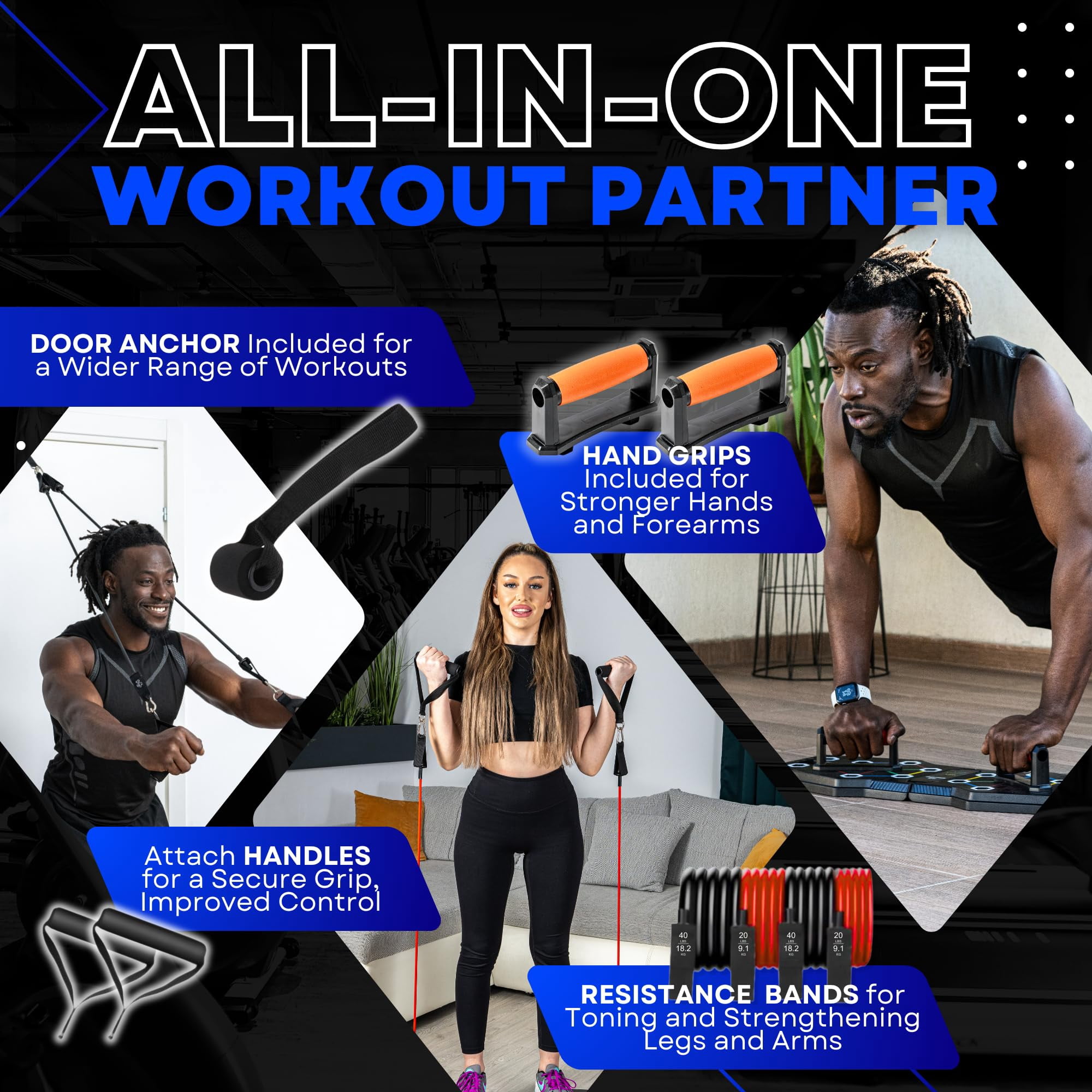 Push Up Board For Full Body Workout At Home - Portable  Joint Friendly Fun & Motivating Equipment With Qr Code Guided Workouts Ideal Men Women Teens