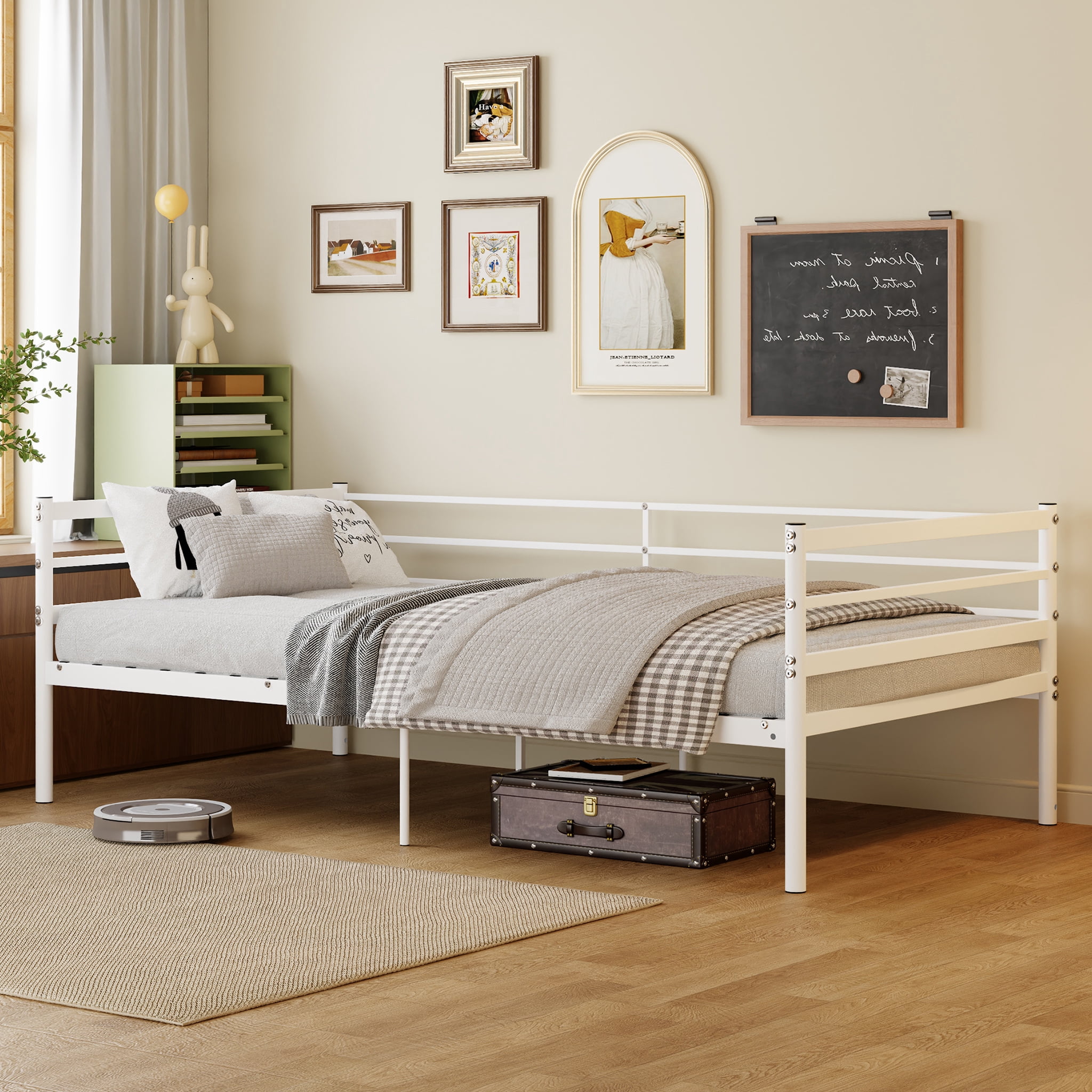 Leumius Twin Size Metal Platform Twin Bed,Heavy Duty Metal Platform,Sturdy and Durable,No Spring Mattress Required,White01
