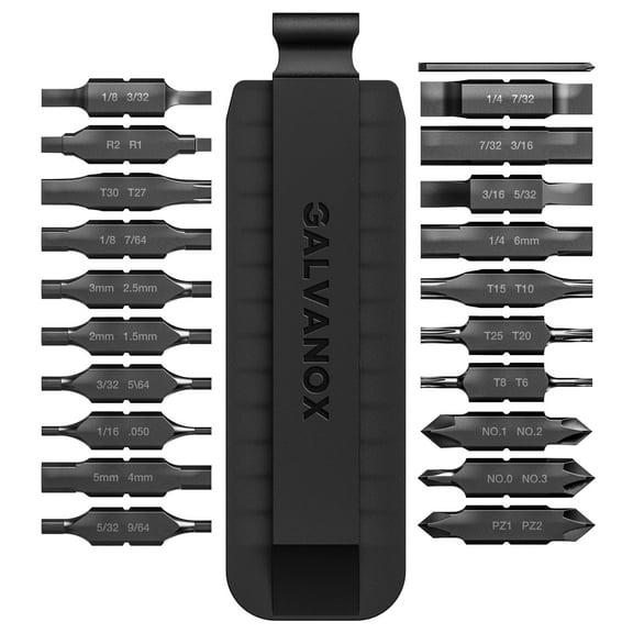 Galvanox 21PC Flat Bit-Kit Designed for Leatherman Multi-Tool Screwdrivers, [59-HRC] Industrial-Grade Hardened S2 Impact Steel, Set Includes Double-Sided Sheath Holder (Black)