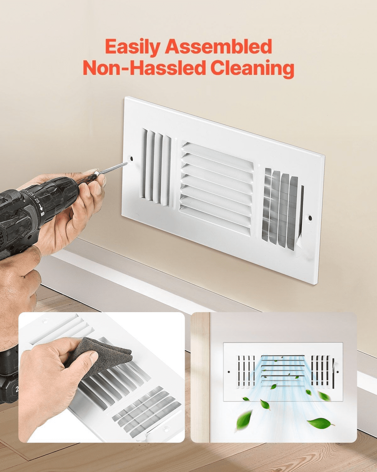 Floor Registers 4x10 Inch, 6-Pack HVAC Vents - Adjustable Airflow Metal Vent Grilles for Home & Office - Rustproof Air Deflectors with Damper, White