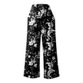 thumbnail image 4 of Jamsmile Womens Pants Floral Printed Elastic High Waist Wide Leg Pants Casual Casual Belt Pockets Streetwear Flowy Beach Long Trousers, 4 of 5