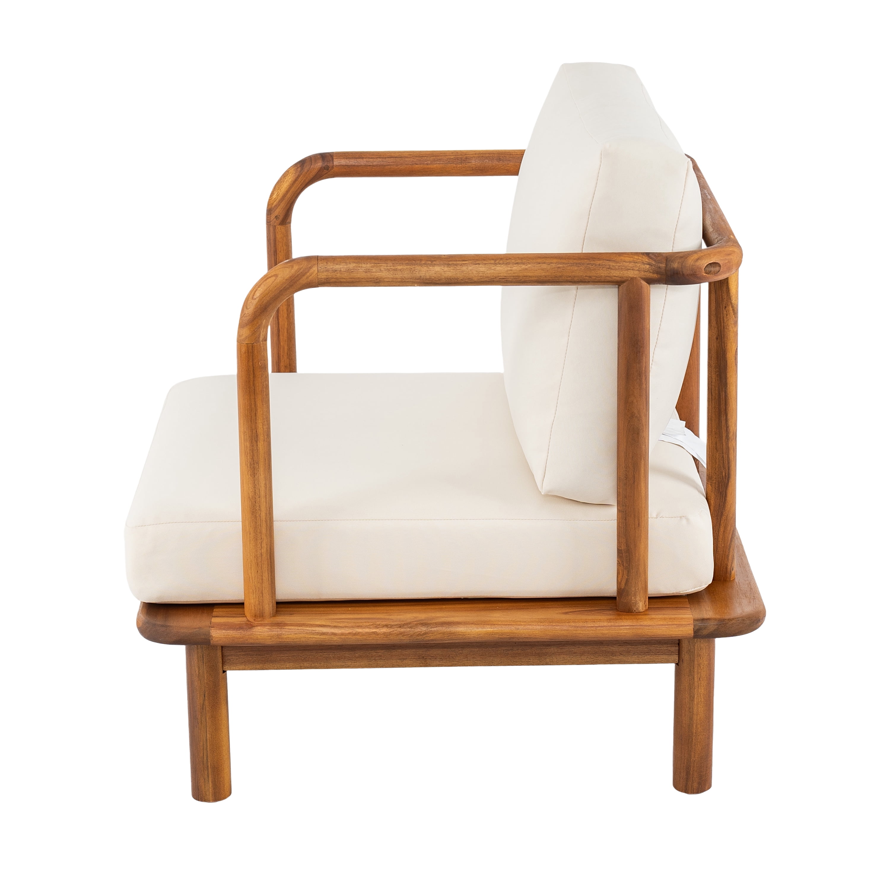 Mintazer Curved Arm Outdoor Accent Chair, Patio Lounge Chair with Water-Resistant Beige Cushioned, Natural