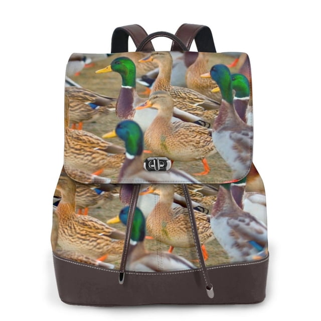 Easygdp Mallard Ducks Mochila de Cuero para Mujeres, Bolso de Hombro, Bolsos de Mano de Moda para Trabajo y Viajes