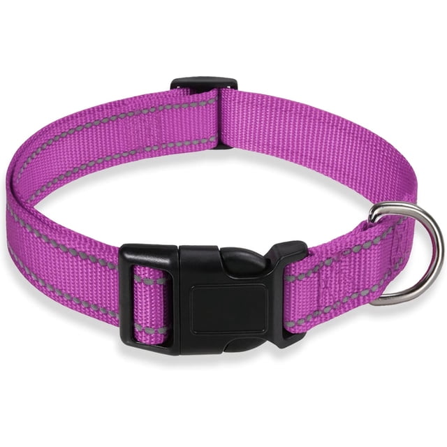 YSTINNG Reflective Dog Collar with Buckle Adjustable Safety Nylon Collars for Small Medium Large Dogs, Purple XS YD72-101