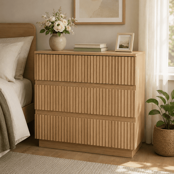 TOPNEST 3-Drawer Nightstand, Modern Handleless Grille-Front Bedside Table, P2 Particleboard and MDF Storage Cabinet for Bedroom, 23.62 x 12.99 x 22.05 in