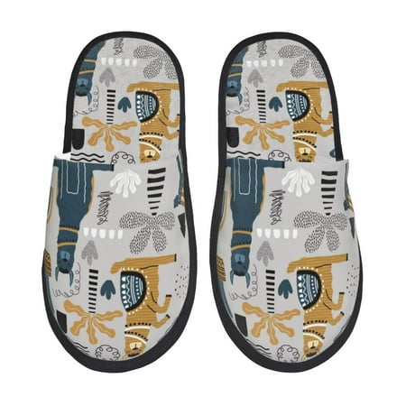 Balery Llama and Cactus1 Slient Indoor Furry Fleece Comfort House Shoes Soft Non-Slip Home Shoes Cotton slippers House Slippers-- Medium