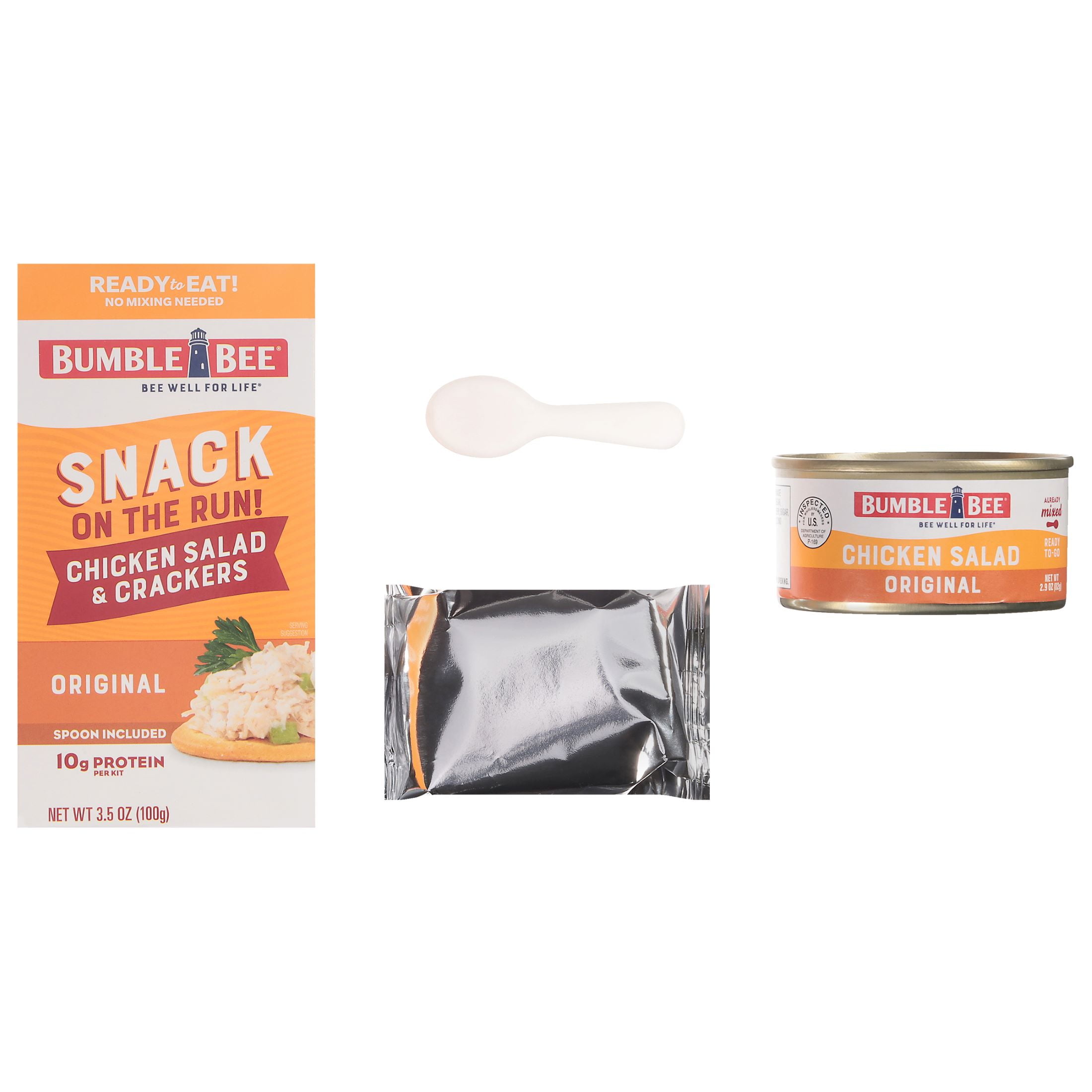 (3 pack) Bumble Bee Snack on the Run Chicken Salad with Crackers Kit, Ready to Eat, Spoon Included, Shelf Stable Box, 3.5 oz, Pack of 3