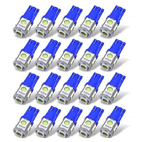 Set of 2, 1 Pair Rear Side Marker T10 Wedge 5 Flux Blue LED Bulbs 168 2825 
