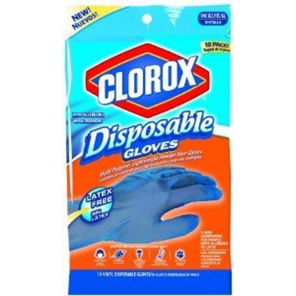 Clorox Latex Free Disposable Vinyl gloves, One Size Fits All 10 Pack
