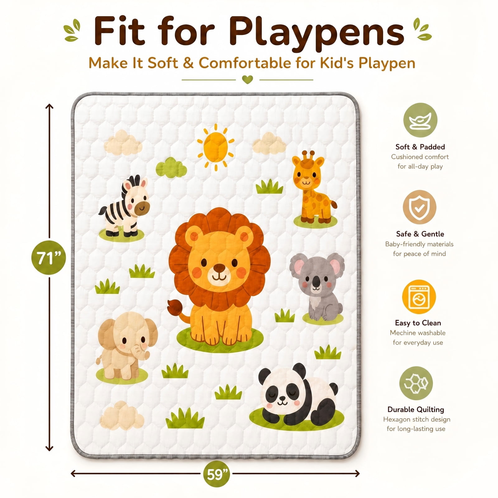 Easy4Home Extra Large Baby Play Mat for Infants & Toddlers, 71"x59" Thick Cushioned Crawling Mat, Foldable Non-Slip Floor Playmat