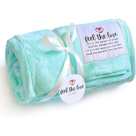 Get Well Blanket 50" x 65" Turquoise Fleece – Inspirational Healing Throw Blanket, Get Well Soon Gift for Women & Men, Encouragement, Strength, Warm Hugs & Recovery Comfort Blanket