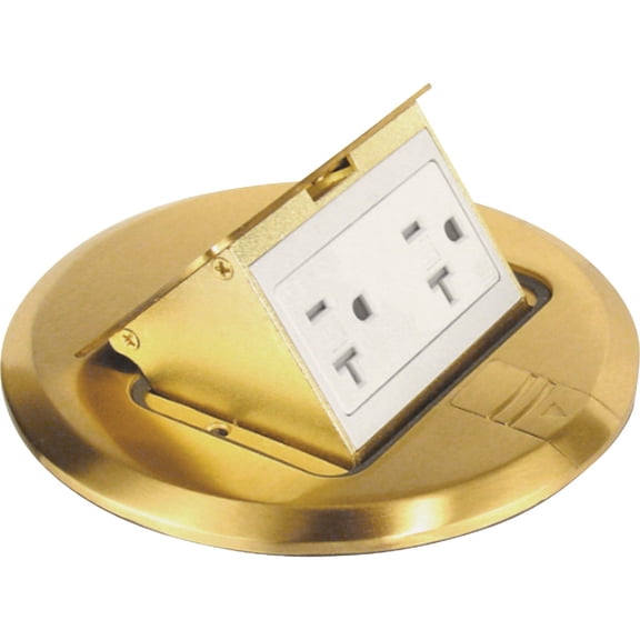 Hubbell-Raco 6239BP Single Gang Floor Kit with Recessed Duplex 15A TR Device and Adjustable Steel Box, Brass Finish
