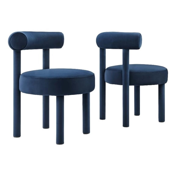 Maklaine 19" Velvet Fabric Dining Chair in Midnight Blue (Set of 2)