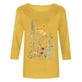thumbnail image 4 of CYMMPU Women's Basic Tees Tunic Tops Business Work Blouses Summer Fall Swing Shirts Floral Printed 3/4 Length Sleeve Vintage Crewneck 2025 Clothes Yellow L, 4 of 4