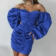 thumbnail image 2 of Women's Lantern Long Sleeve Tight Dress Sexy Ruched Off the Shoulder Elegant Mini Dresses Club Cocktail Dress, 2 of 7